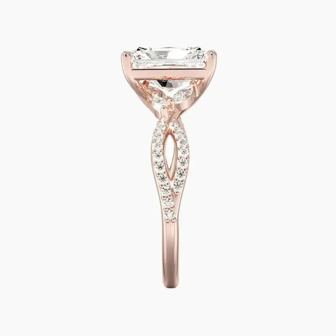 Amara Luxe Adorned Radiant Designer 1 Carat Lab Grown Diamond Engagement Ring in 18K Rose Gold