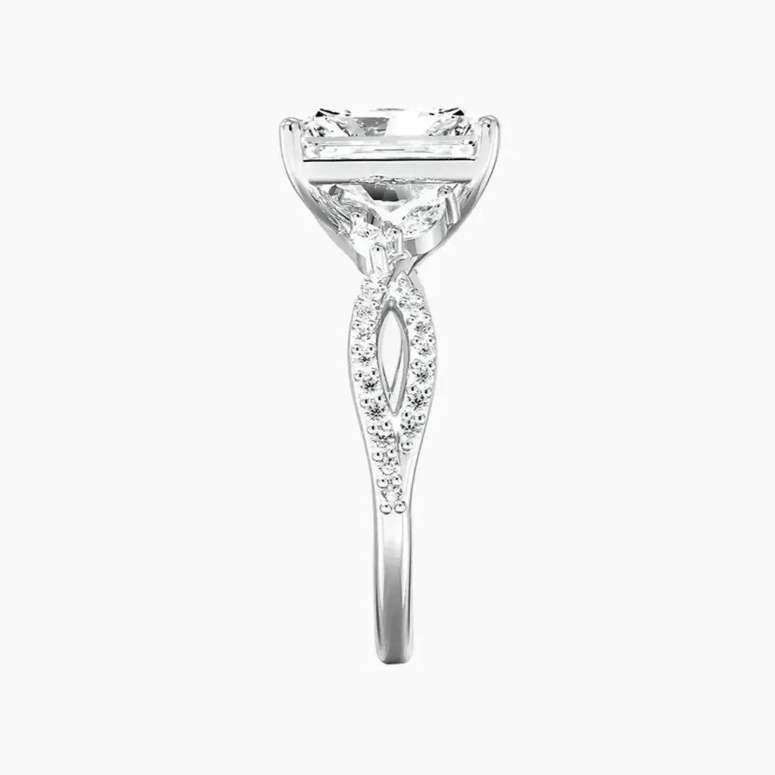 Amara Luxe Adorned Radiant Designer 2.5 Carat Lab Grown Diamond Engagement Ring in 14K White Gold