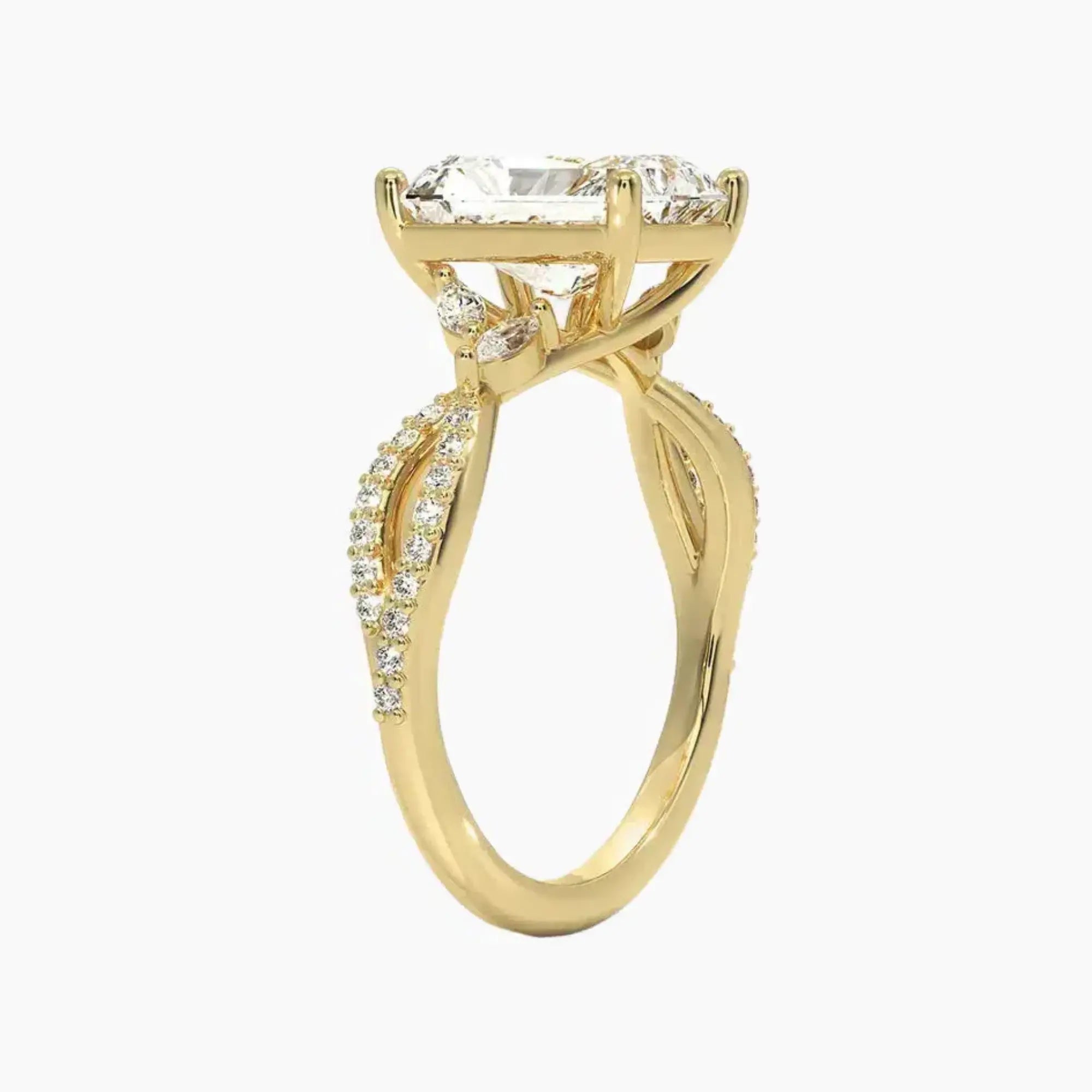 Amara Luxe Adorned Radiant Designer 1.5 Carat Lab Grown Diamond Engagement Ring in 18K White Gold