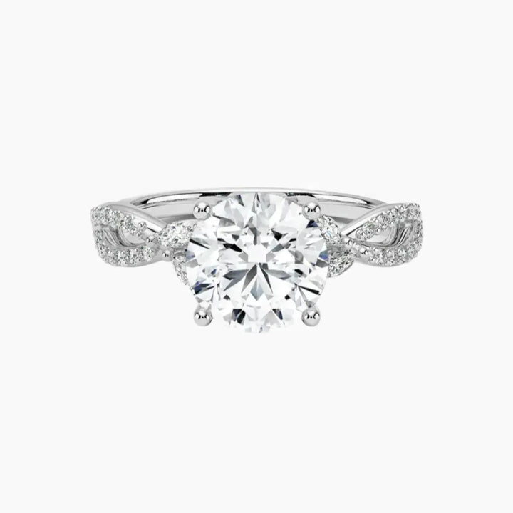 Amara Luxe Adorned Round Designer 2.5 Carat Lab Grown Diamond Engagement Ring in 14K White Gold