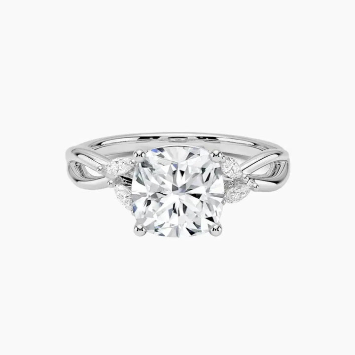 Amara Cushion Designer 3 Carat Lab Grown Diamond Engagement Ring in 18K White Gold