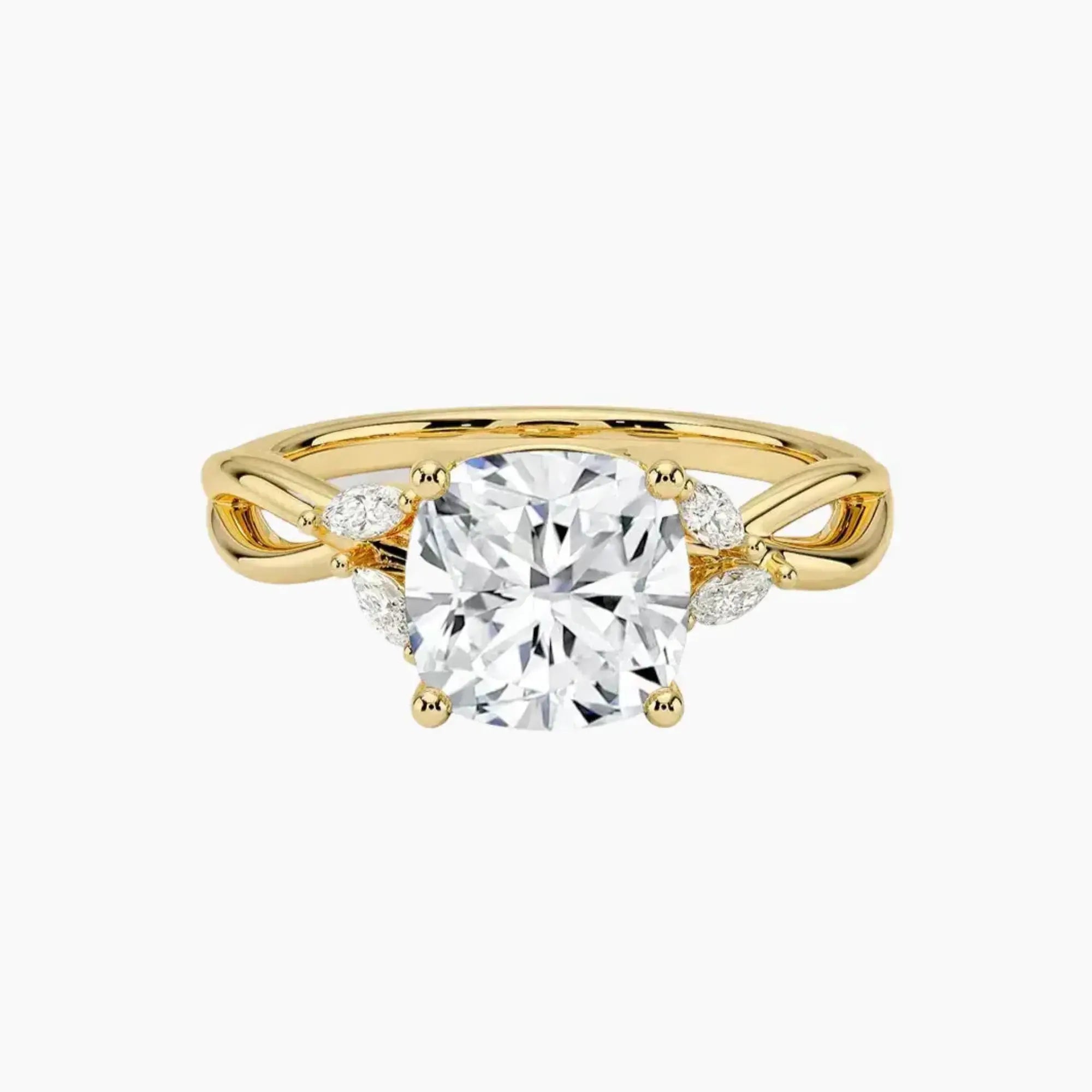Amara Cushion Designer 1.5 Carat Lab Grown Diamond Engagement Ring in 18K Yellow Gold