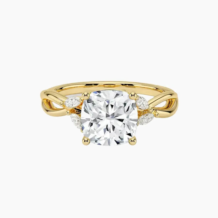 Amara Cushion Designer 3 Carat Lab Grown Diamond Engagement Ring in 18K Yellow Gold