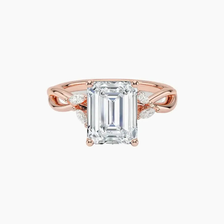 Amara Emerald Designer 2 Carat Lab Grown Diamond Engagement Ring in 18K Rose Gold