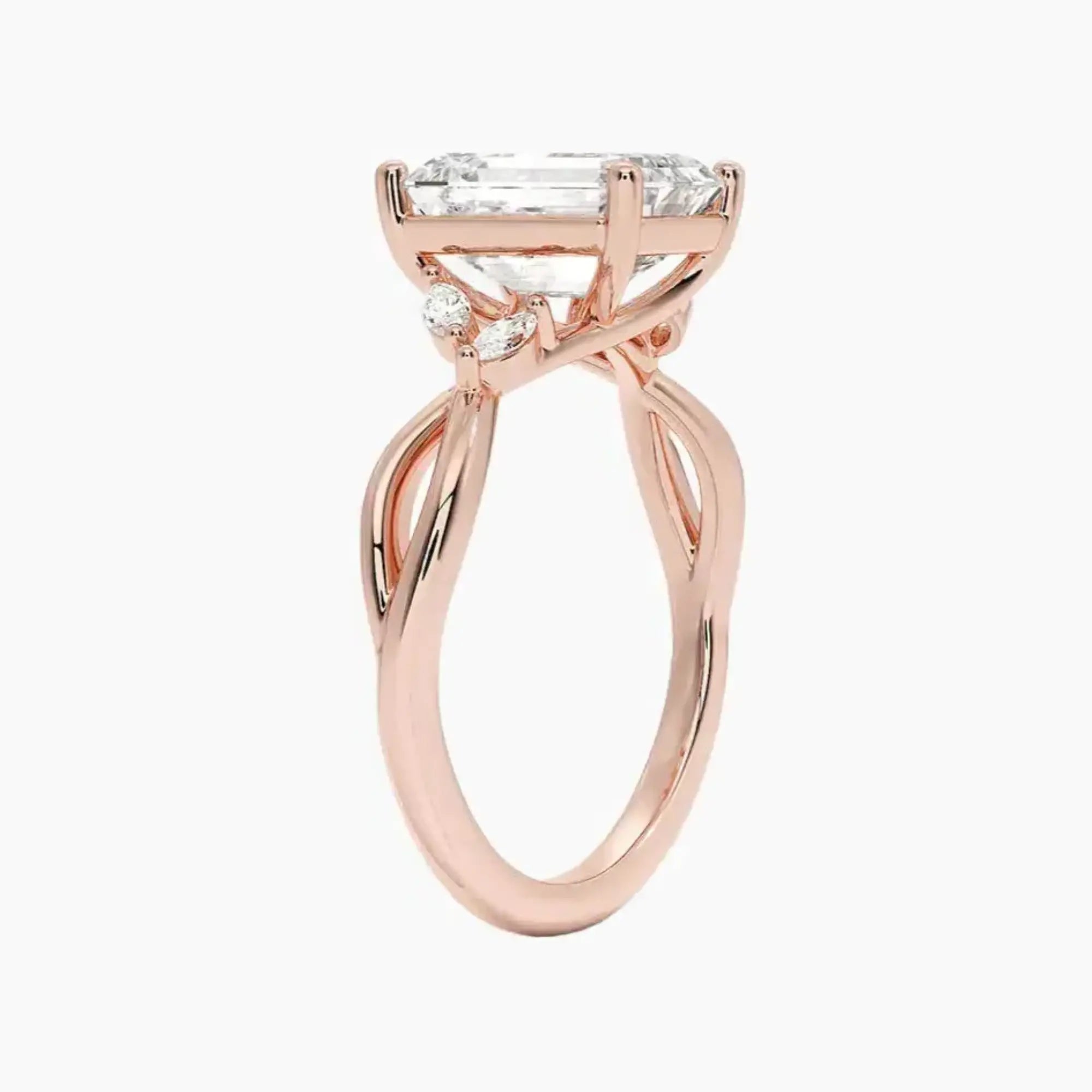 Amara Emerald Designer 2 Carat Lab Grown Diamond Engagement Ring in 18K Rose Gold