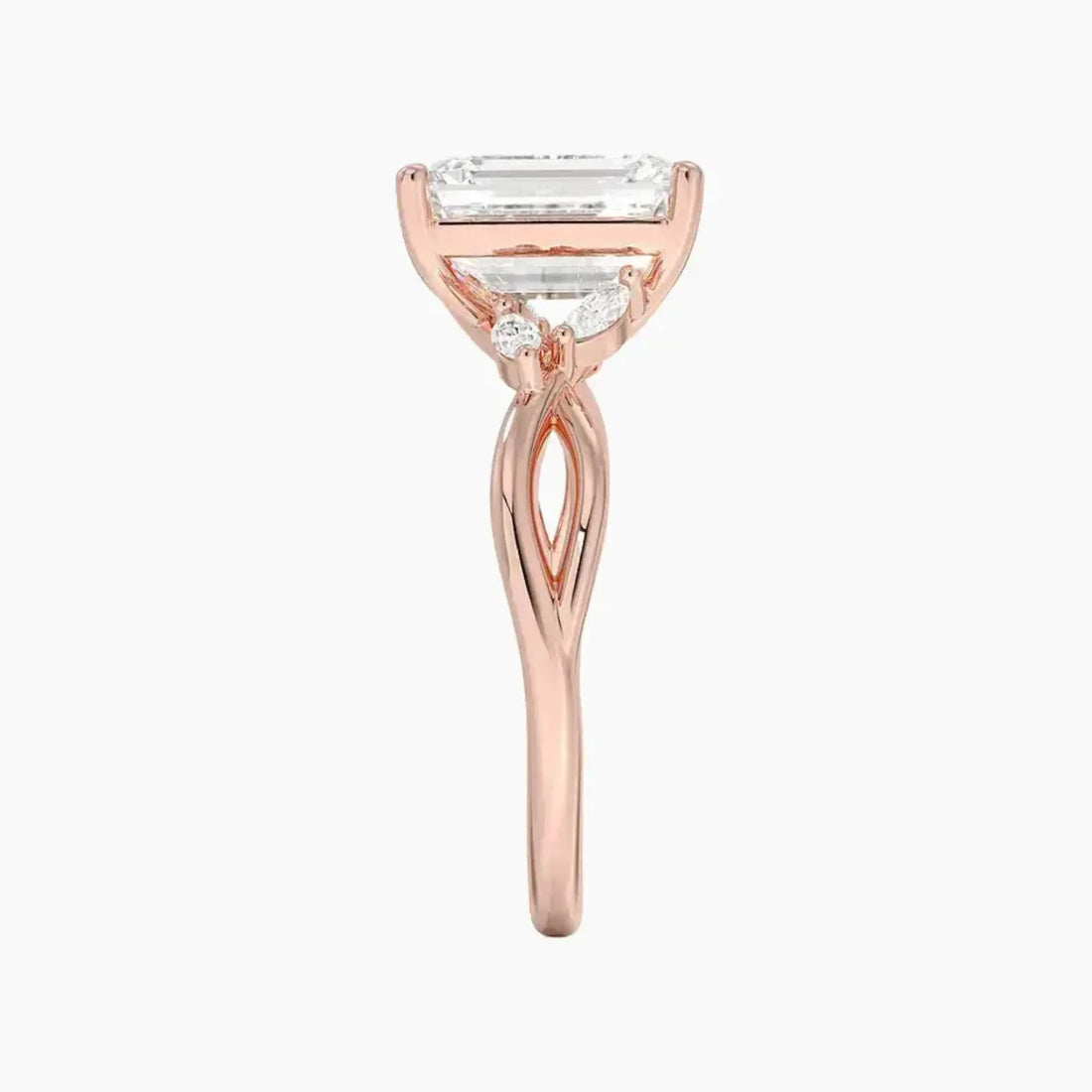 Amara Emerald Designer 2 Carat Lab Grown Diamond Engagement Ring in 14K Rose Gold