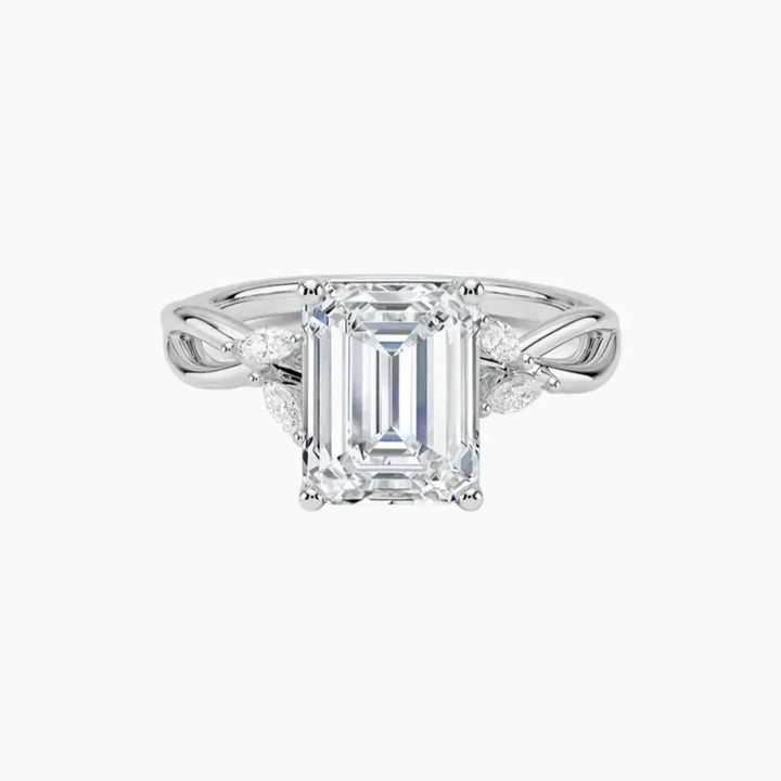 Amara Emerald Designer 3 Carat Lab Grown Diamond Engagement Ring in 18K White Gold