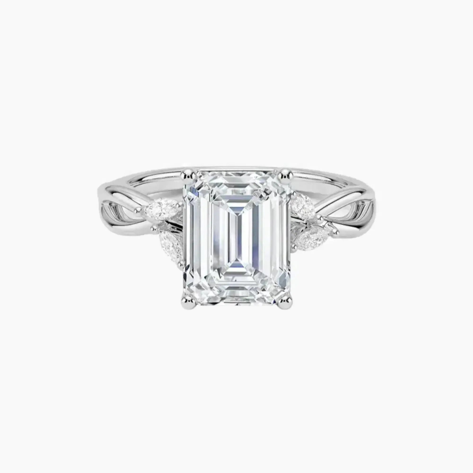 Amara Emerald Designer 2 Carat Lab Grown Diamond Engagement Ring in 18K White Gold