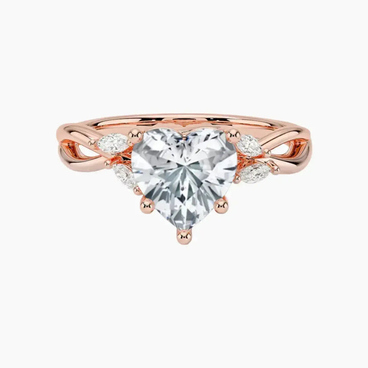 Amara Heart Designer 3 Carat Lab Grown Diamond Engagement Ring in 14K Rose Gold
