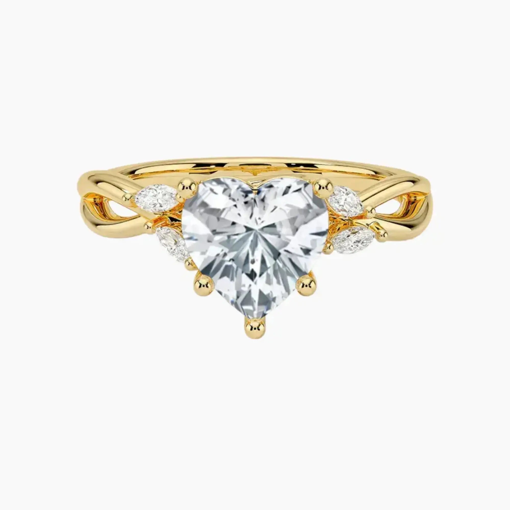 Amara Heart Designer 3 Carat Lab Grown Diamond Engagement Ring in 18K Yellow Gold