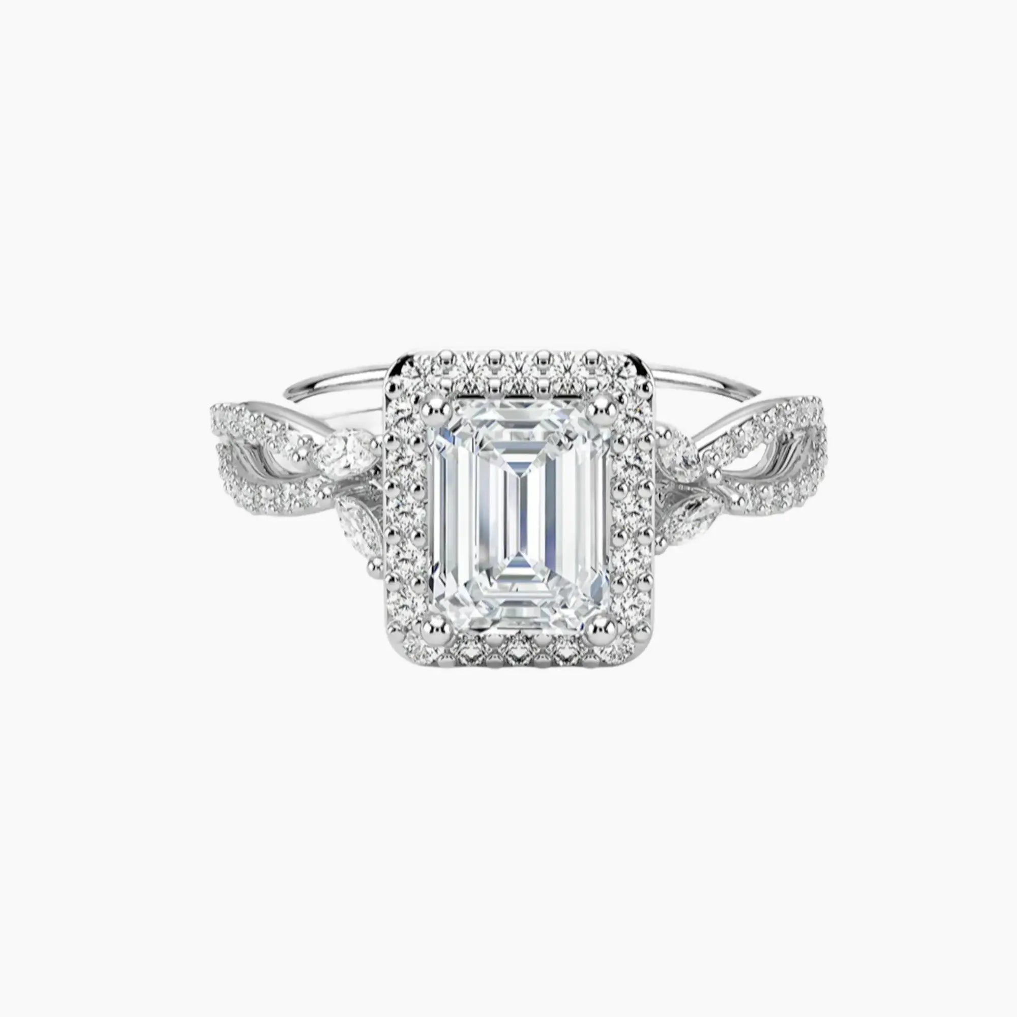 Nerissa Emerald Designer 3 Carat Lab Grown Diamond Engagement Ring in 18K White Gold