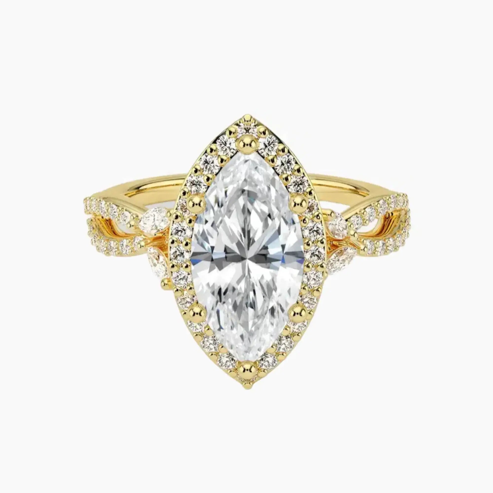 Nerissa Marquise Designer 3 Carat Lab Grown Diamond Engagement Ring in 14K Yellow Gold