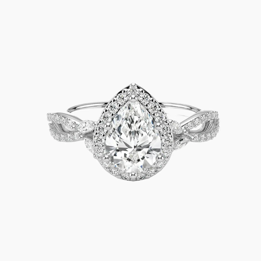 Nerissa Pear Designer Diamond Ring Setting in 18K White Gold