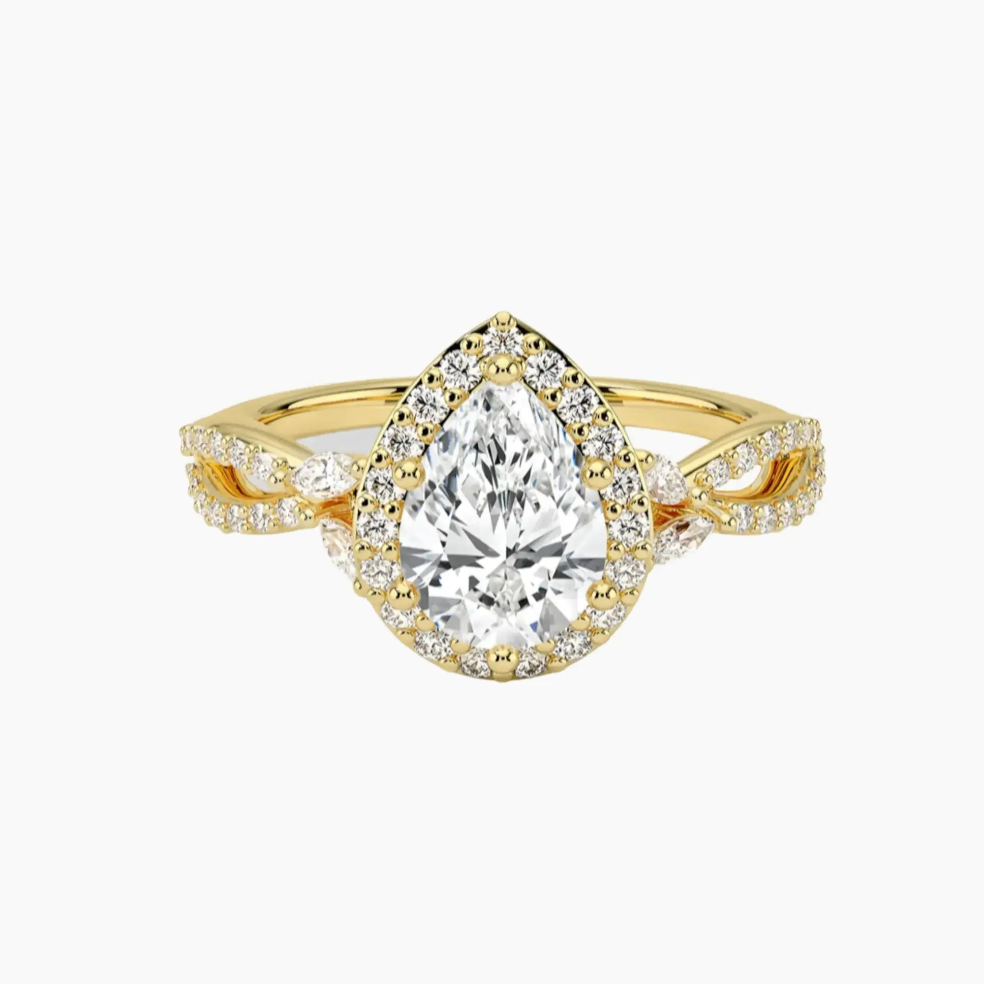 Nerissa Pear Designer 2 Carat Lab Grown Diamond Engagement Ring in 18K Yellow Gold