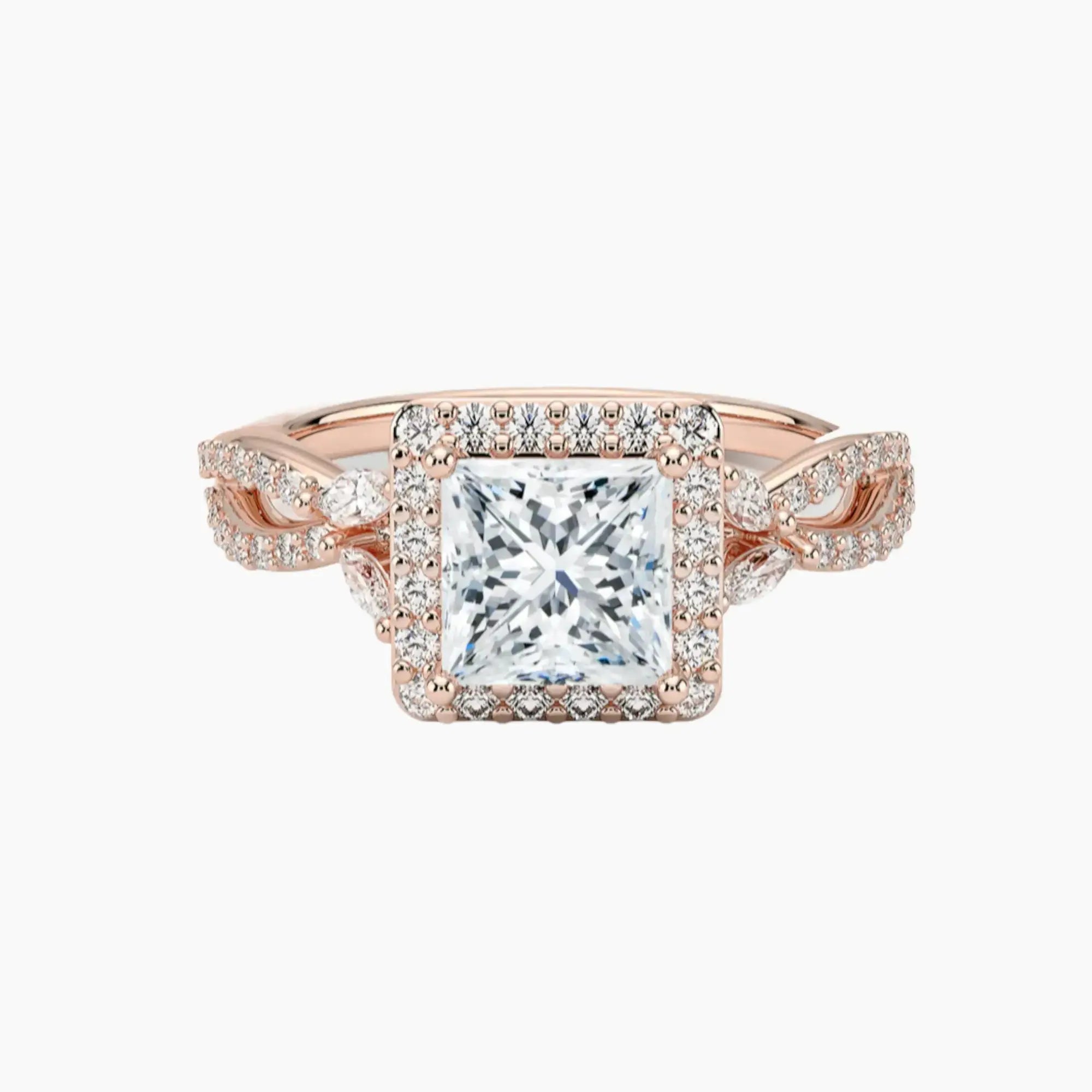 Nerissa Princess Designer 3 Carat Lab Grown Diamond Engagement Ring in 14K Rose Gold
