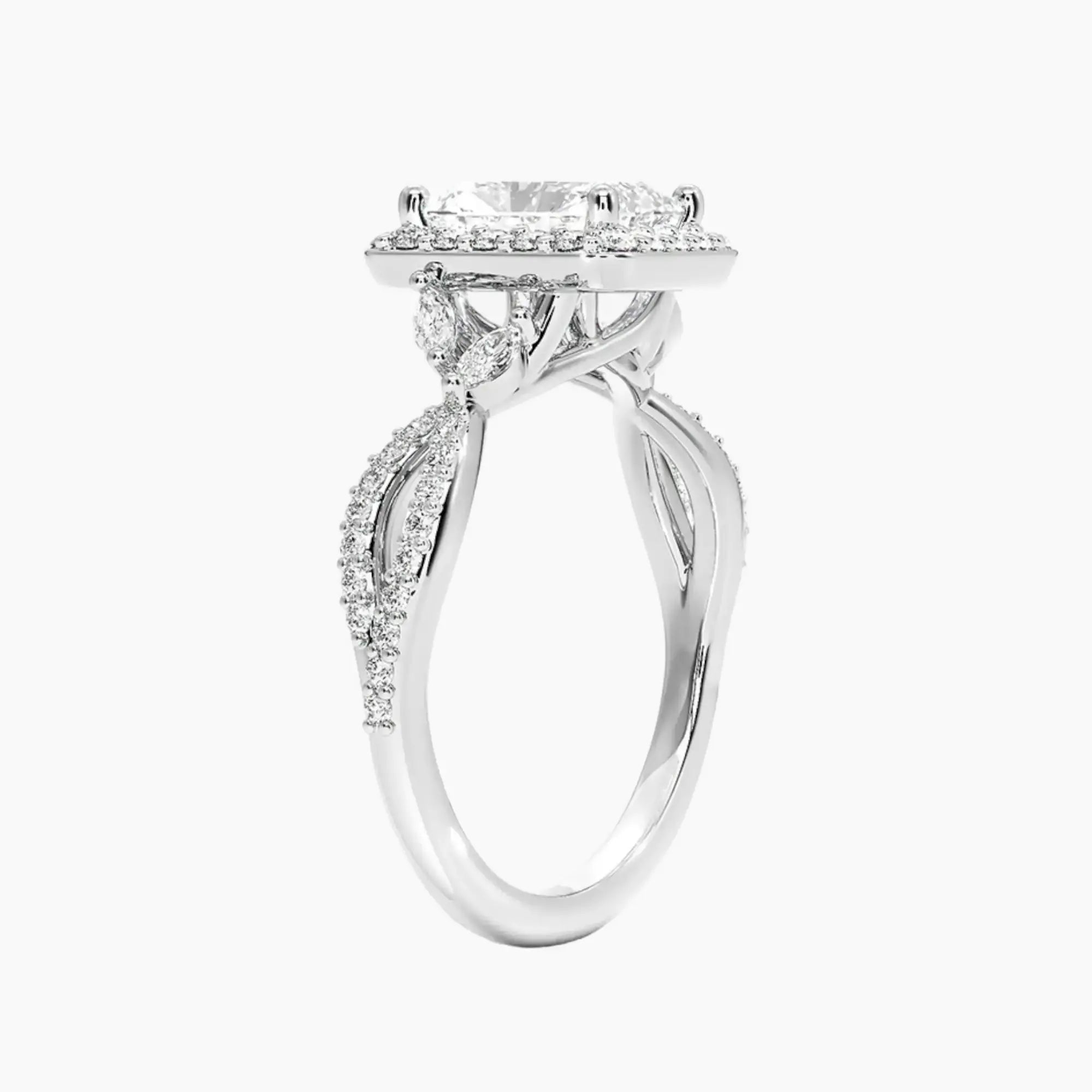 Nerissa Radiant Designer 3 Carat Lab Grown Diamond Engagement Ring in 14K White Gold