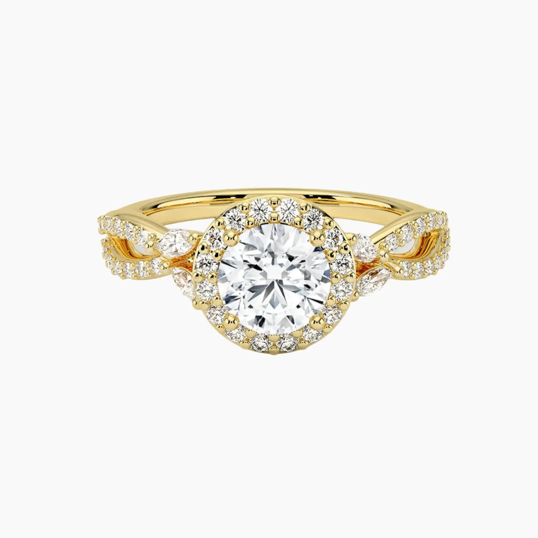 Nerissa Round Designer 2 Carat Lab Grown Diamond Engagement Ring in 18K Yellow Gold