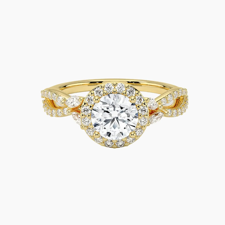 Nerissa Round Designer 2 Carat Lab Grown Diamond Engagement Ring in 18K Yellow Gold