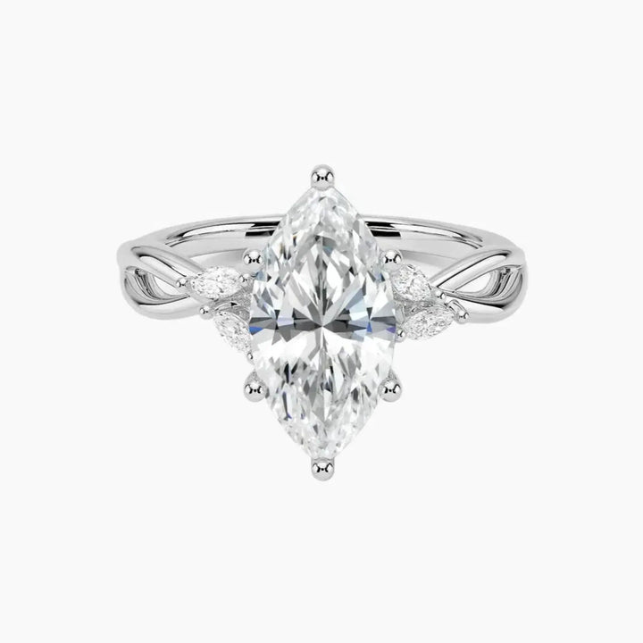 Amara Marquise Designer 3 Carat Lab Grown Diamond Engagement Ring in 14K White Gold