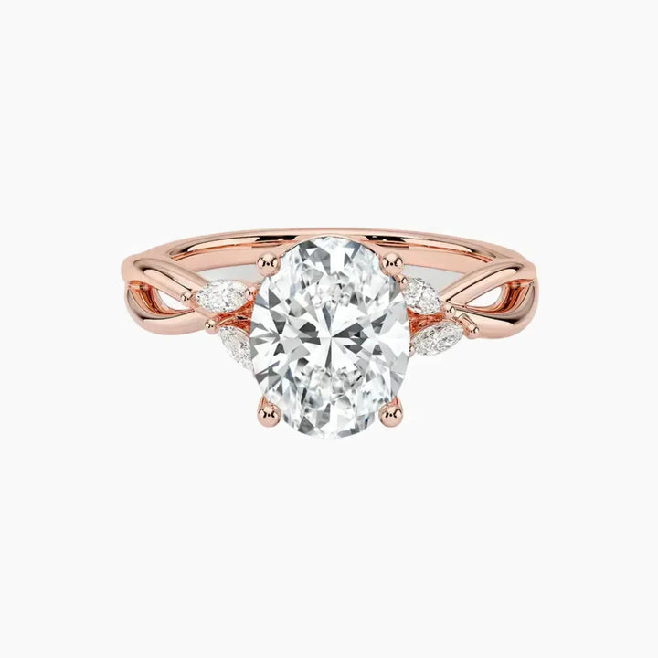 Amara Oval Designer 3 Carat Lab Grown Diamond Engagement Ring in 18K Rose Gold