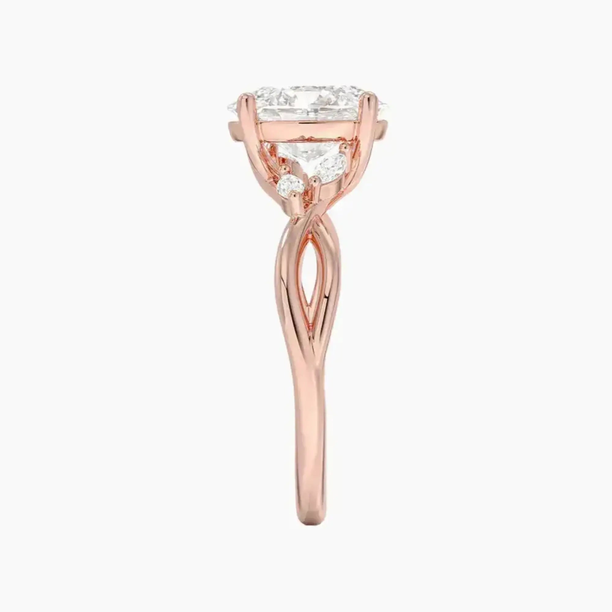 Amara Oval Designer 3 Carat Lab Grown Diamond Engagement Ring in 18K Rose Gold