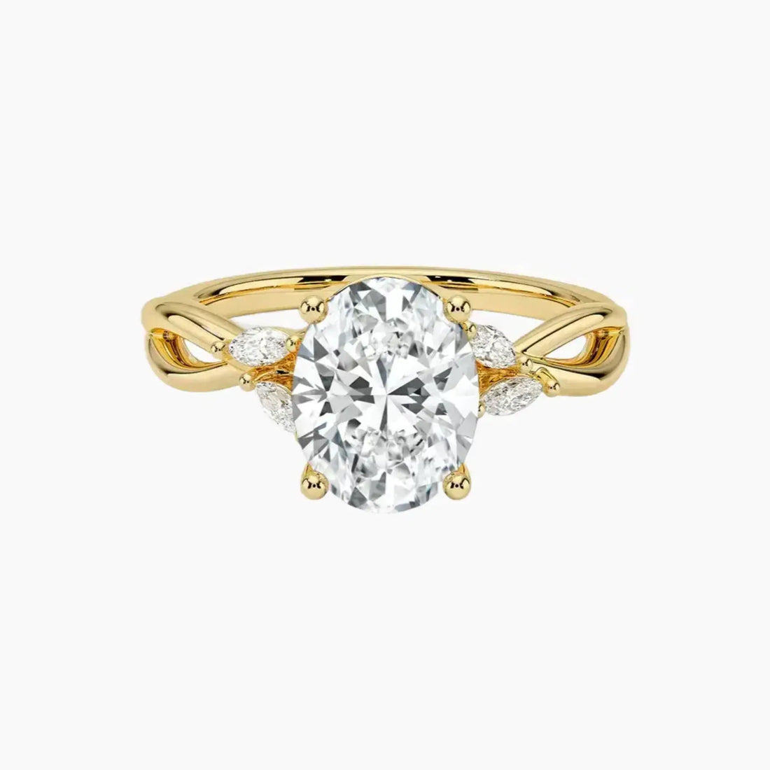 Amara Oval Designer 3 Carat Lab Grown Diamond Engagement Ring in 14K Yellow Gold