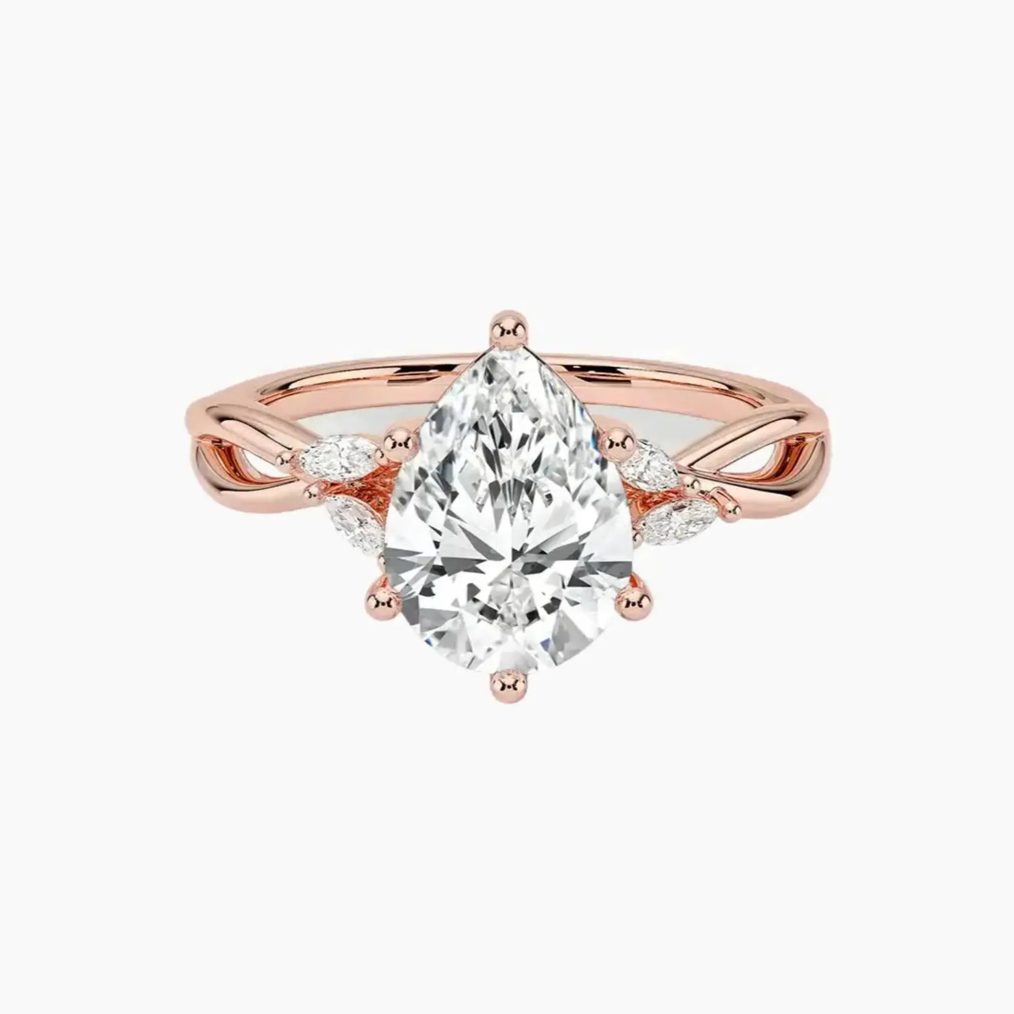 Amara Pear Designer 2 Carat Lab Grown Diamond Engagement Ring in 14K Rose Gold