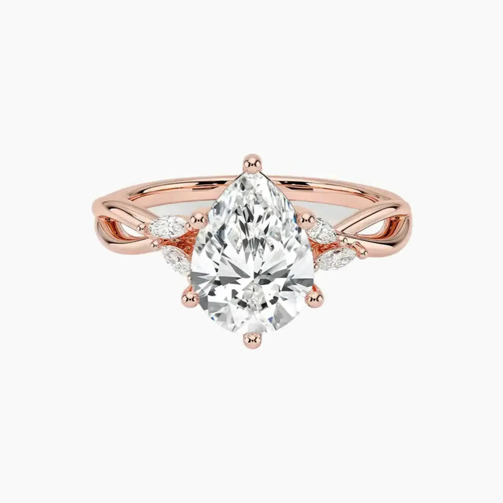Amara Pear Designer 2 Carat Lab Grown Diamond Engagement Ring in 14K Rose Gold