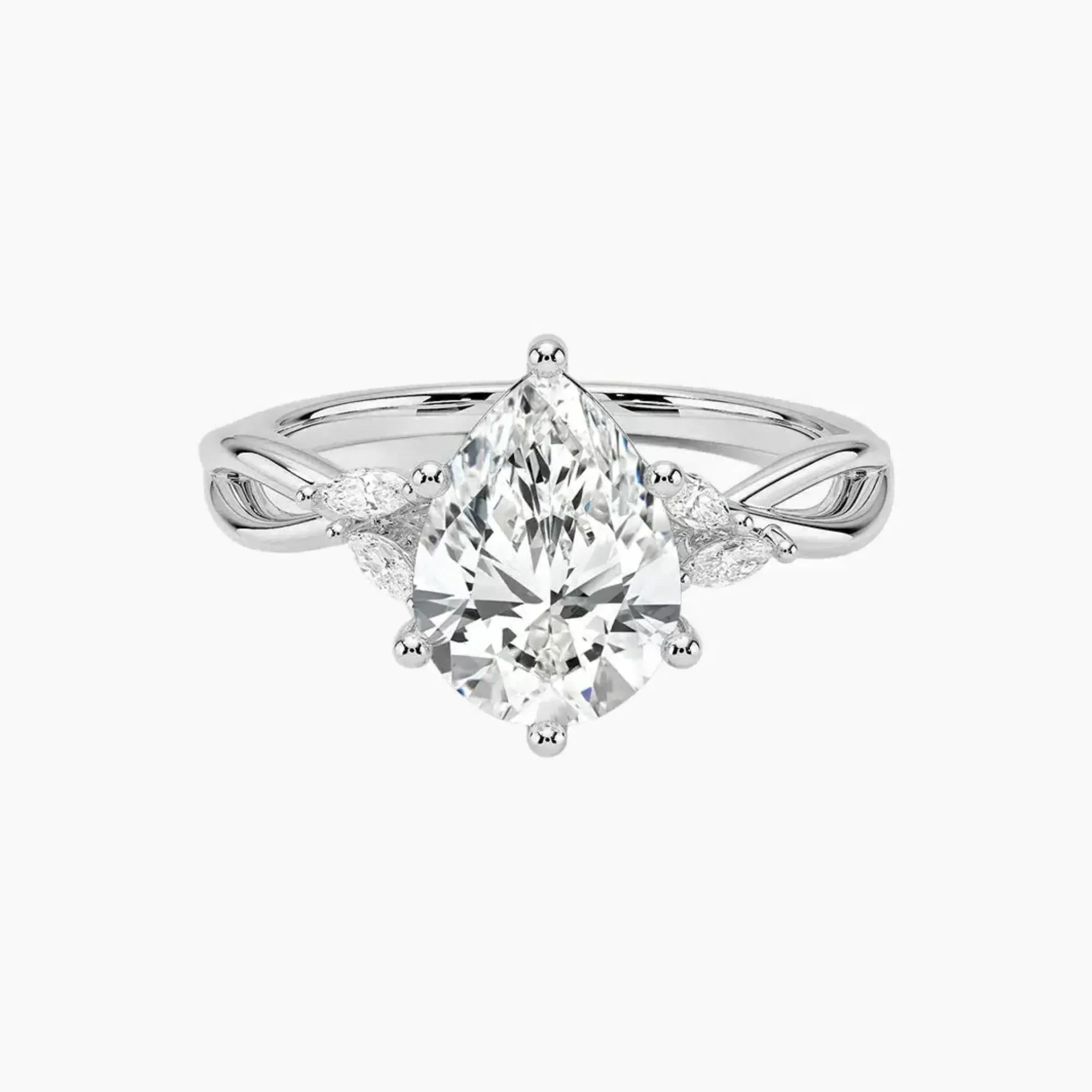 Amara Pear Designer 1 Carat Lab Grown Diamond Engagement Ring in 14K White Gold