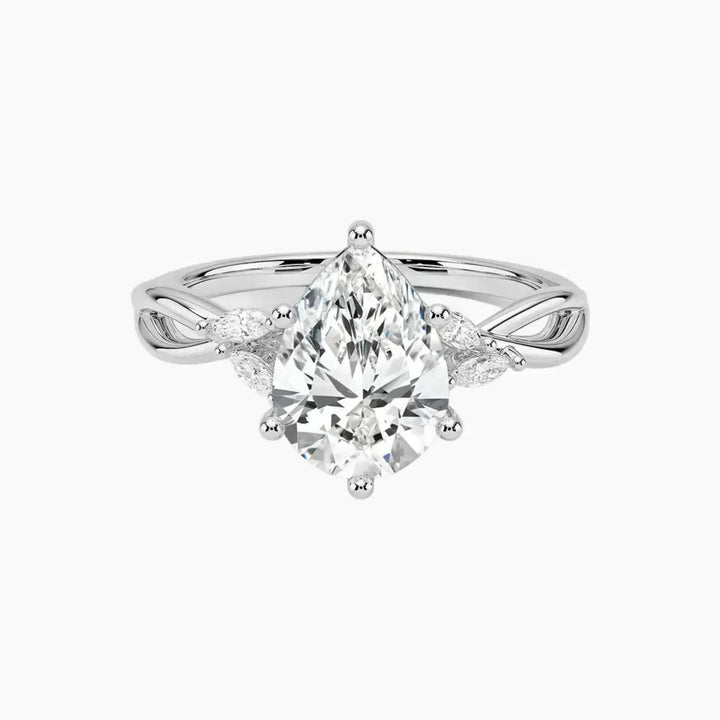 Amara Pear Designer 3 Carat Lab Grown Diamond Engagement Ring in 14K White Gold