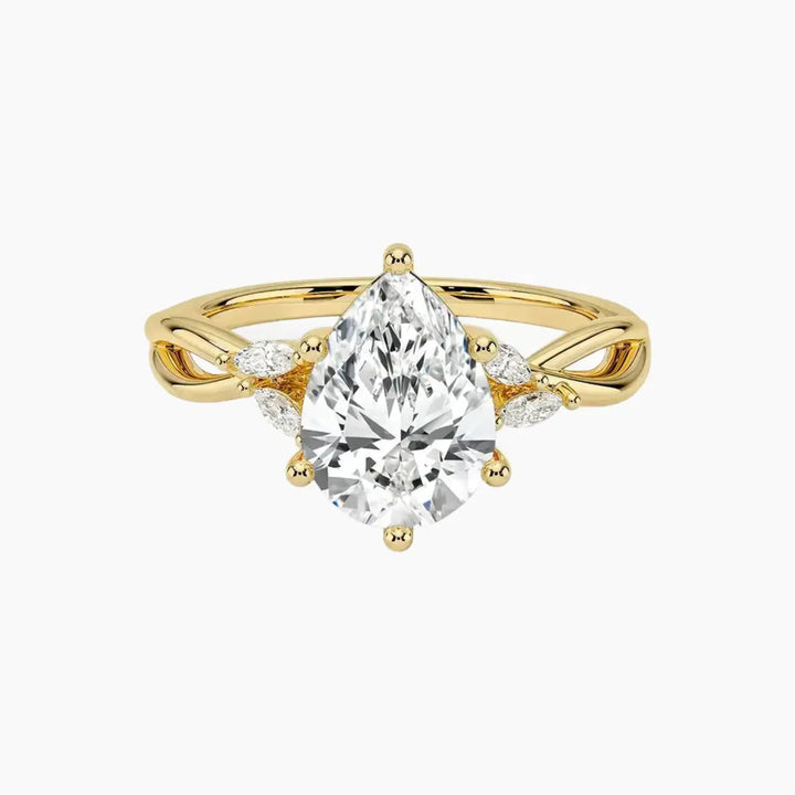 Amara Pear Designer 2.5 Carat Lab Grown Diamond Engagement Ring in 14K Yellow Gold