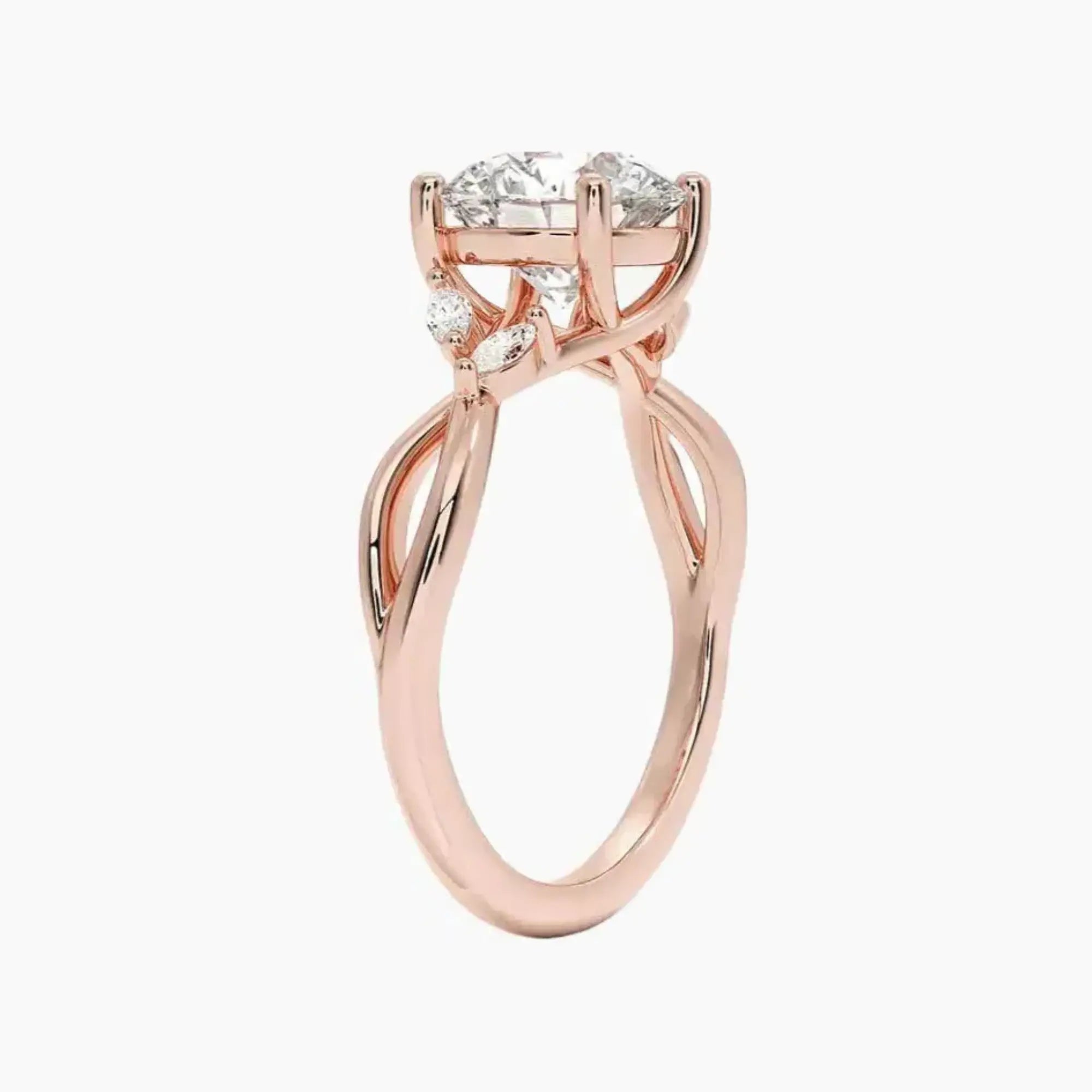 Amara Round Designer Diamond Ring Setting in 14K Rose Gold