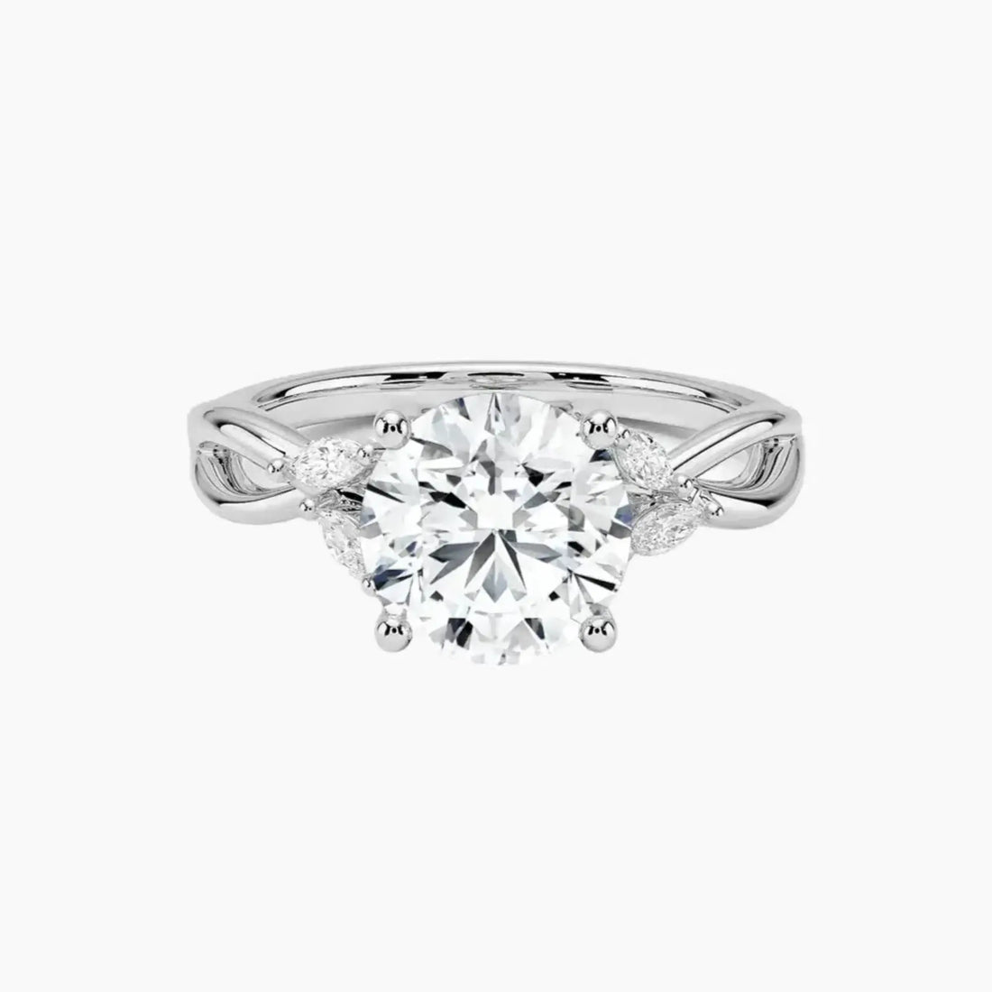 Amara Round Designer 1 Carat Lab Grown Diamond Engagement Ring in 18K White Gold