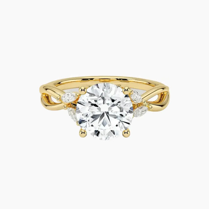Amara Round Designer 3 Carat Lab Grown Diamond Engagement Ring in 18K Yellow Gold