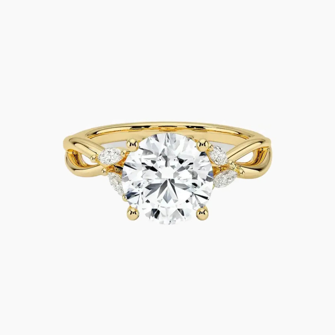 Amara Round Designer 2.5 Carat Lab Grown Diamond Engagement Ring in 14K Yellow Gold