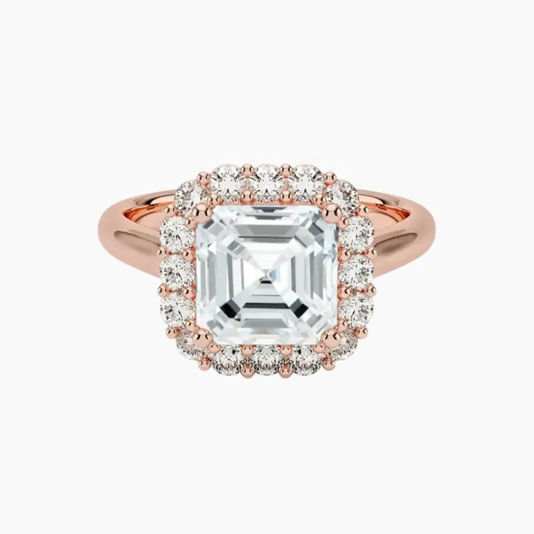 Fiora Asscher Designer 2.5 Carat Lab Grown Diamond Engagement Ring in 18K Rose Gold