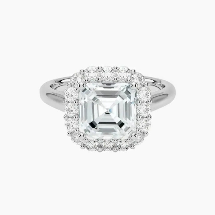 Fiora Asscher Designer 3 Carat Lab Grown Diamond Engagement Ring in 14K White Gold