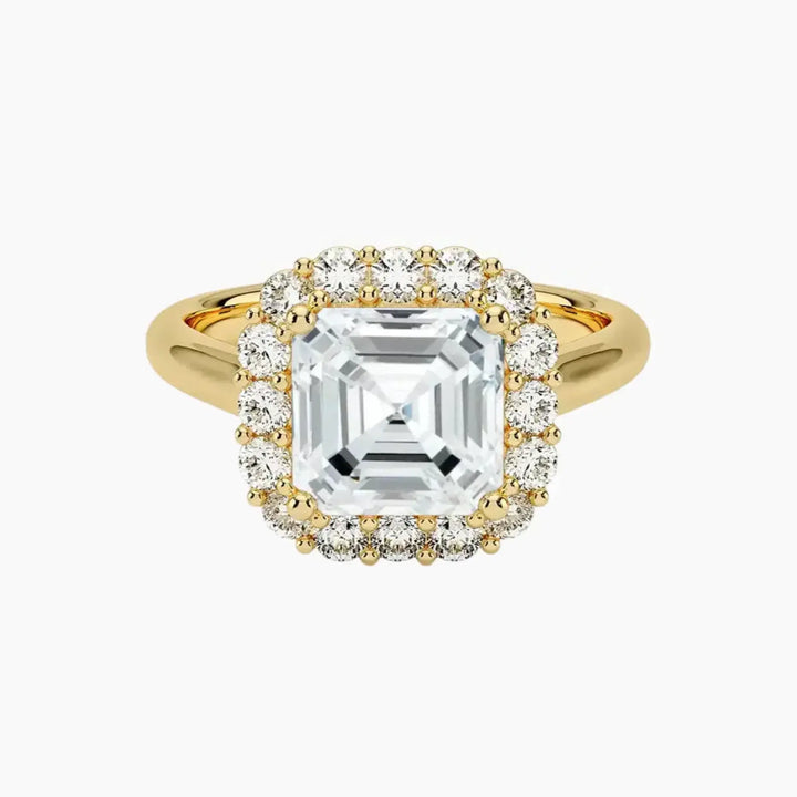 Fiora Asscher Designer 2.5 Carat Lab Grown Diamond Engagement Ring in 18K Yellow Gold