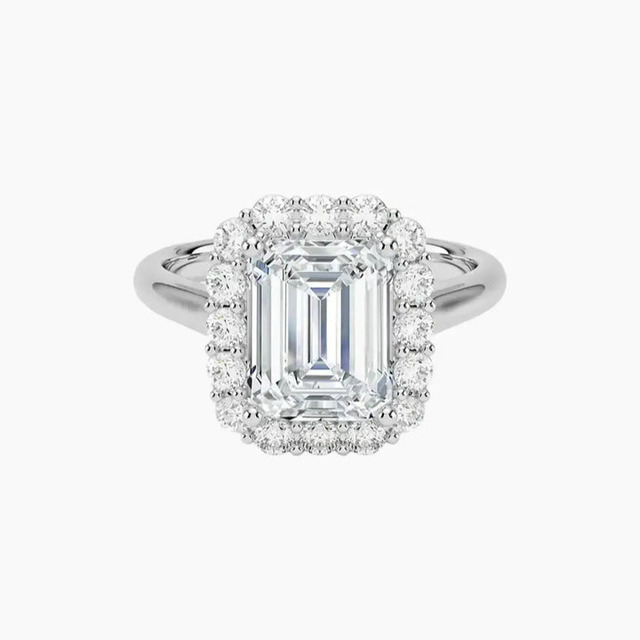 Fiora Emerald Designer 1 Carat Lab Grown Diamond Engagement Ring in 18K White Gold