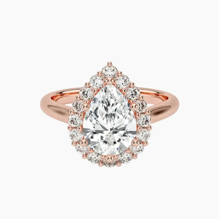 Fiora Pear Designer 2.5 Carat Lab Grown Diamond Engagement Ring in 18K Rose Gold