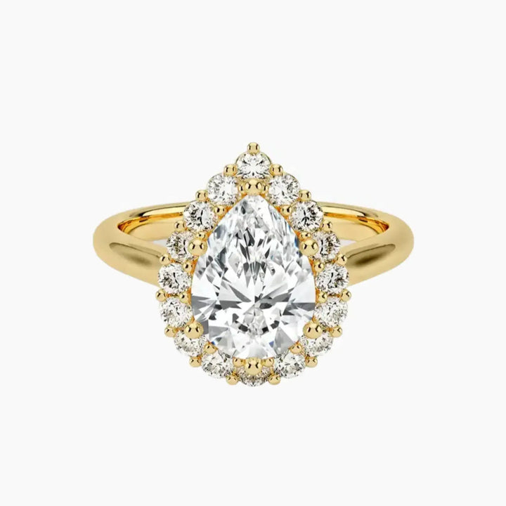 Fiora Pear Designer 3 Carat Lab Grown Diamond Engagement Ring in 18K Yellow Gold