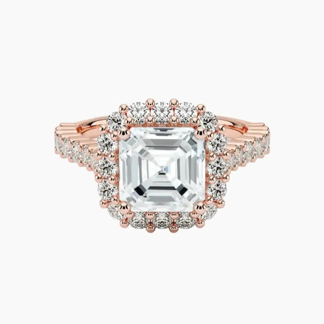 Fiora Pave Asscher Designer 2.5 Carat Lab Grown Diamond Engagement Ring in 14K White Gold