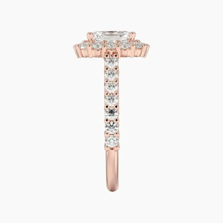 Fiora Pave Asscher Designer 1.5 Carat Lab Grown Diamond Engagement Ring in 14K Yellow Gold
