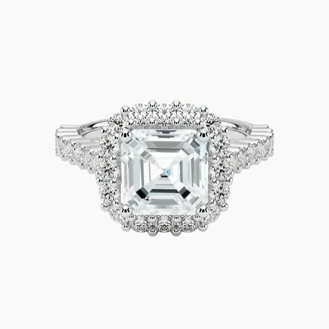 Fiora Pave Asscher Designer 3 Carat Lab Grown Diamond Engagement Ring in 18K Rose Gold