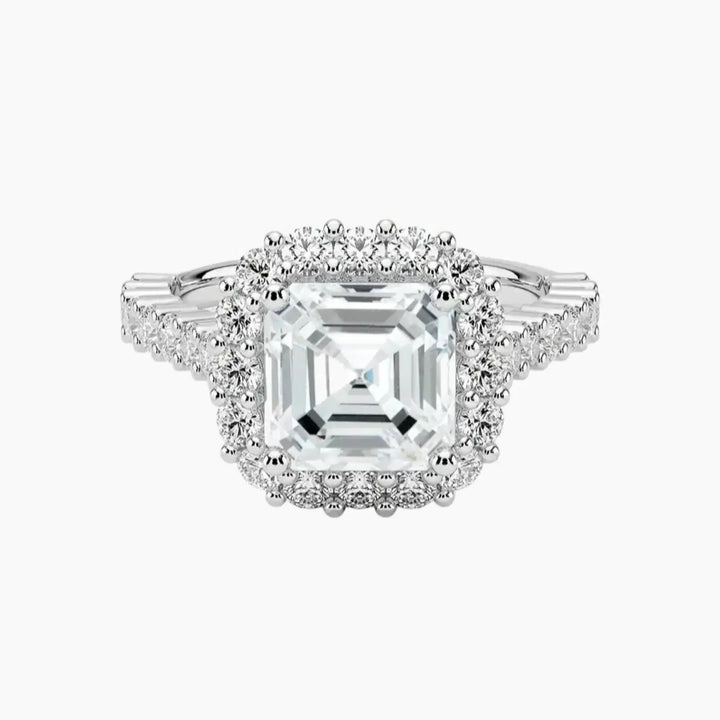 Fiora Pave Asscher Designer 2 Carat Lab Grown Diamond Engagement Ring in 14K White Gold