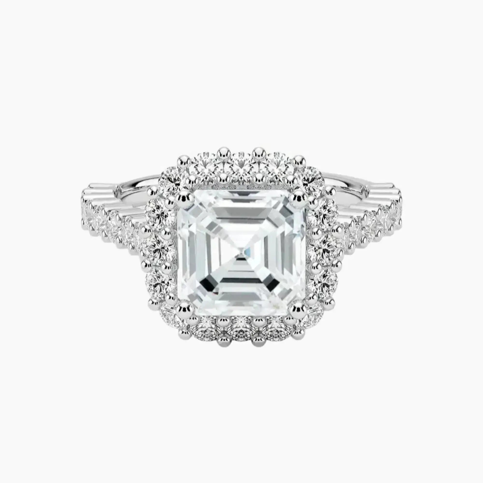 Fiora Pave Asscher Designer 2 Carat Lab Grown Diamond Engagement Ring in 18K Rose Gold