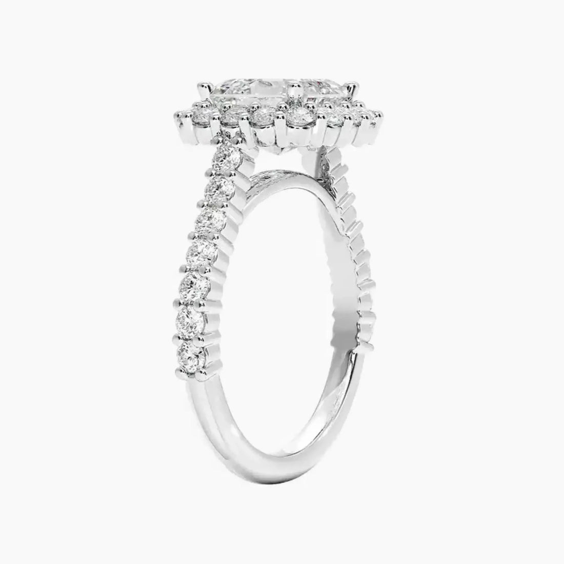 Fiora Pave Asscher Designer 2.5 Carat Lab Grown Diamond Engagement Ring in 14K White Gold