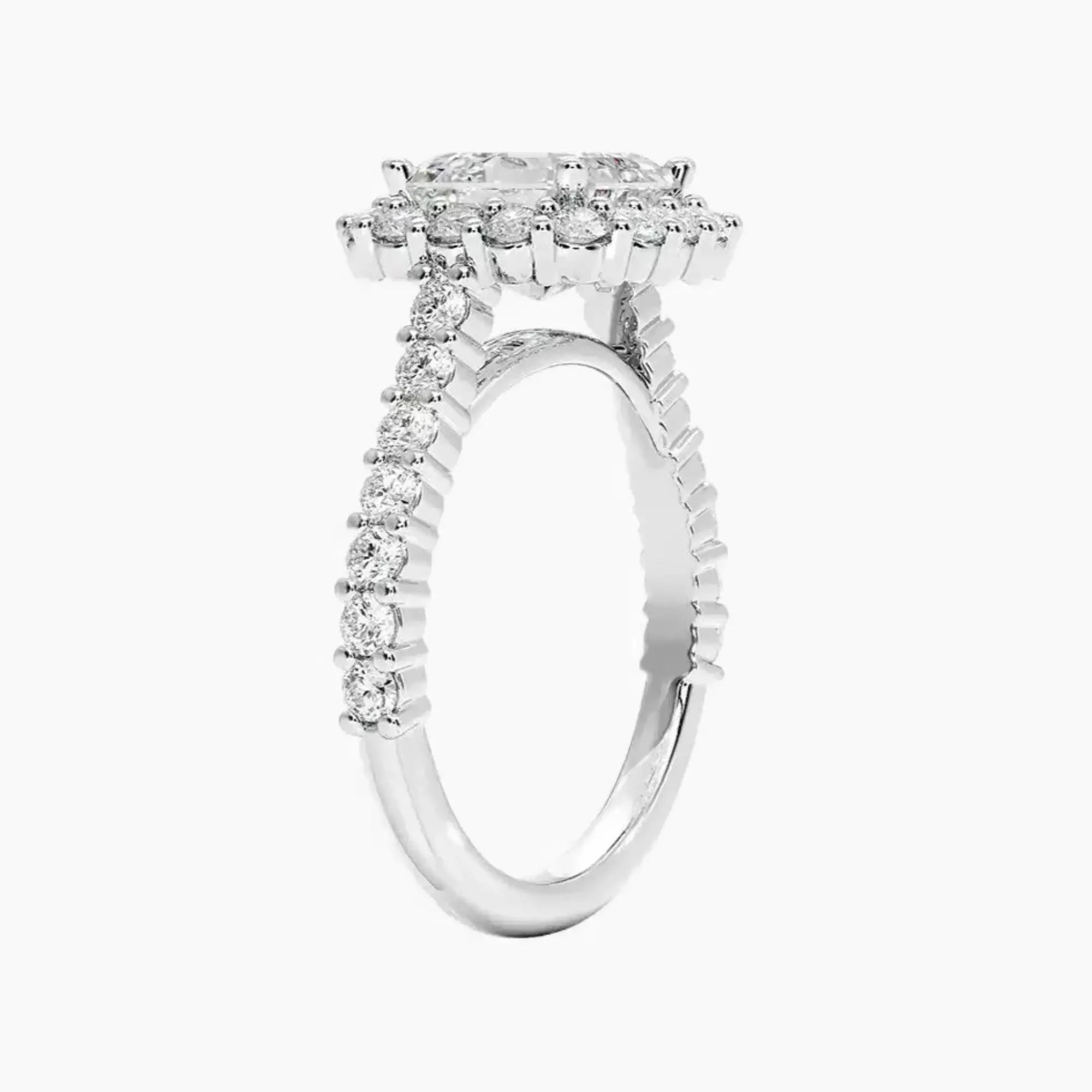 Fiora Pave Asscher Designer 2.5 Carat Lab Grown Diamond Engagement Ring in 18K White Gold