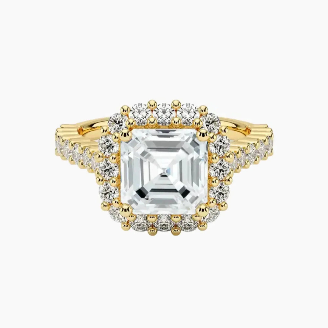 Fiora Pave Asscher Designer Diamond Ring Setting in 18K Yellow Gold