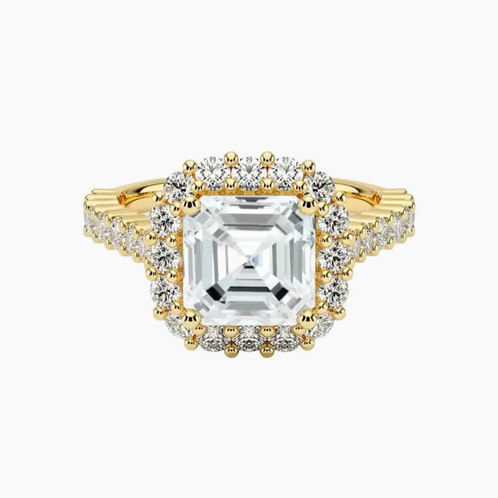 Fiora Pave Asscher Designer 3 Carat Lab Grown Diamond Engagement Ring in 18K Yellow Gold